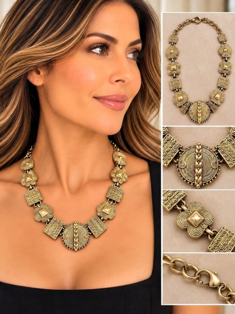 Gold-Tone Statement Necklace Like New